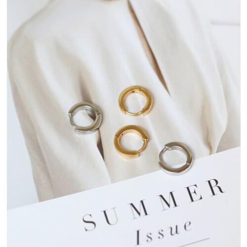 MODAGIRL Minimalist Stainless Steel Jewelry Woman Tiny Huggie Earrings Plain Hoop Earrings Round Gold/ Silver Color Available