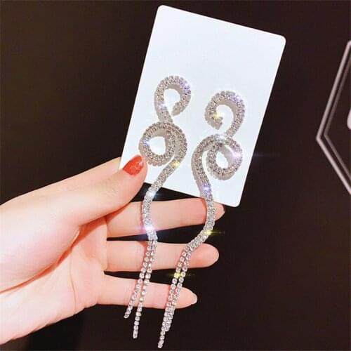 Fashion Long Tassel Drop Earring for Women Shiny Gold Silver Color S Shape Rhinestone Dangle Earring Wedding Party Jewelry