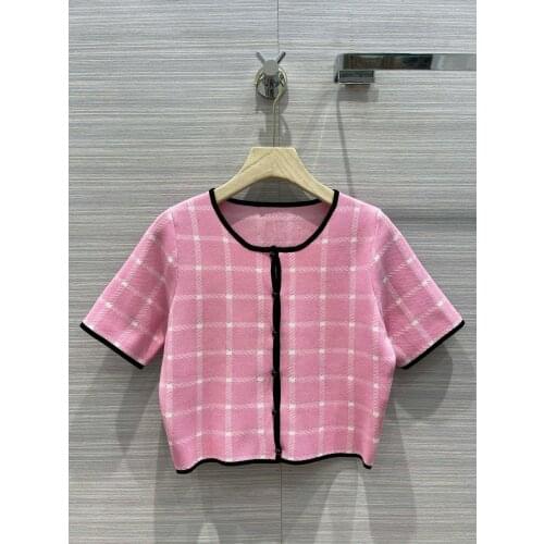 Fashion 2021 new ladies short-sleeved casual plaid short cardigan 0312