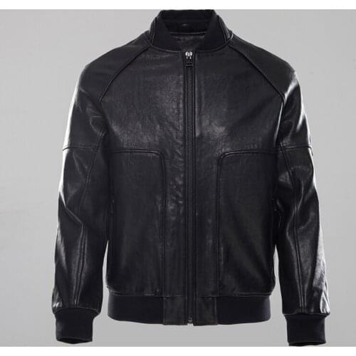 Factory 2018 Mens Genuine Leather Jacket Vegetable tanning black Sheepskin Short Bomber Motorcycle Biker Jackets Winter Coats