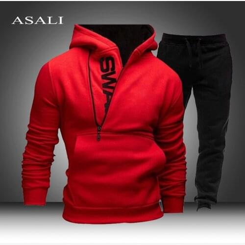 2021 Hooded Sets Tracksuits Mens Autumn Winter Sweatshirt + Sweatpants Hoodie Set 2 Pieces Zipper Sweatshirt Male Suit Pullover