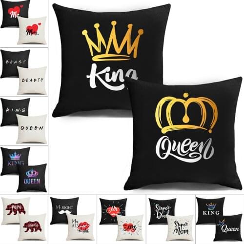 45x45cm Creative Letter Pattern Pillowcase King Queen Red Love Heat Super Dad Mom Funny Cute Pillowcase Bed Sofa Cushion Cover