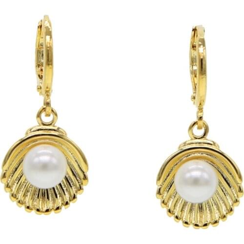 2021 Summer New Sea Shell Drop Charm Earrings For Women Gold Color With White Pearl Conch Weddings Party Fashion Jewelry Gifts
