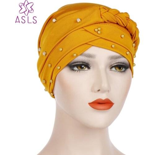 New Fashion women Muslim Headscarf Indian Crystal And Beads braid Head wrap Chemotherapy turban Free Shipping