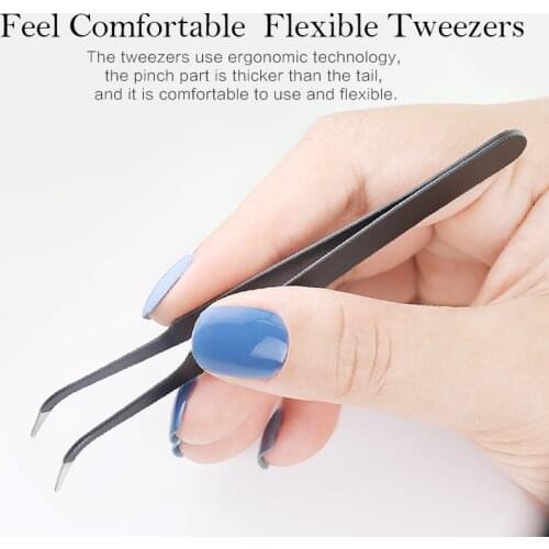 Clou Beaute Stainless Steel Black Elbow Tweezers Nail Art Tweezers Nipper Rhinestone Picking Tool False Eyelash Nail Art Tool