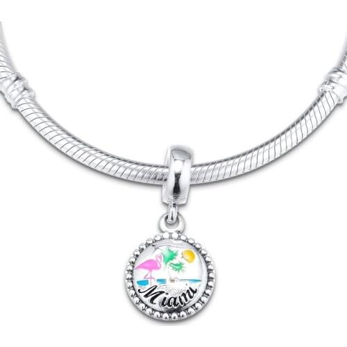 Fits for Pandora Beads Bracelets 100% 925 Sterling Silver Jewelry Miami Beach Pendants Charms with Mixed Enamel Free Shipping