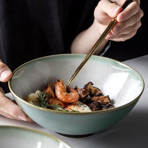 Salad bowl IMhouse Nordic gradient green ceramic soup bowl Household 7.2 large bibimbap bowl inch instant noodle bowl