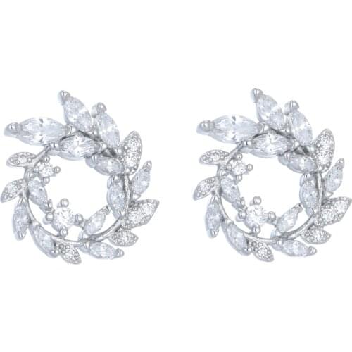 925 Sterling Silver The leaves zircon Stud Earrings For Women Trend Personality Lady Fashion Jewelry