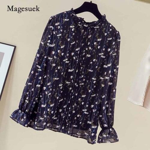 Autumn 2020 New Floral Chiffon Tops Long Sleeve Printed Elegant Women Blouse Bottoming Pullover Loose Shirt Blusas Mujer 11175