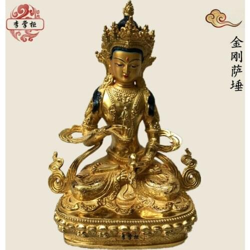 12"/30cm Handpainted Gilt Bronze statues Buddha Divinity Rinpoche Vajrasattva