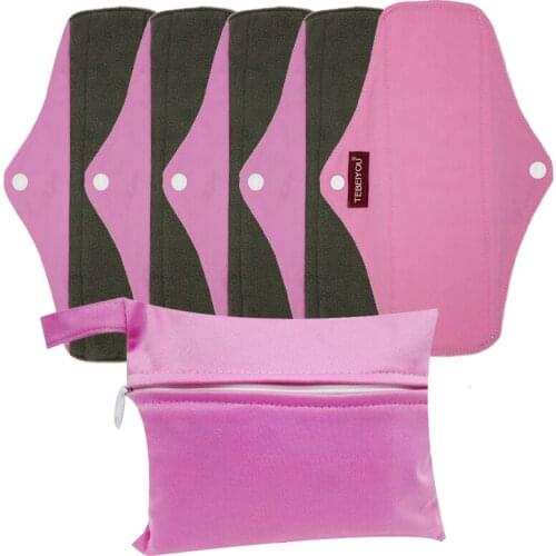 TEBEIYOU 5 PCS set Washable Health Cloth Pads For Menstruation Leak Proof Woman Menstrual Sanitary Pads With 1 Wet Handbag