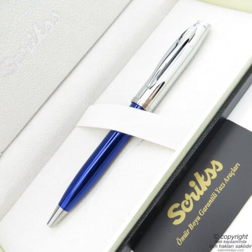 Scrikss 39 Navy Blue Chrome Ballpoint Pen | Scrikss Pen | İsme Special Pen | Gift Pen