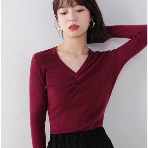 2020 new autumn and winter V-neck woolen sweater Slim wrap basic ladies tops warm and comfortable hot sale