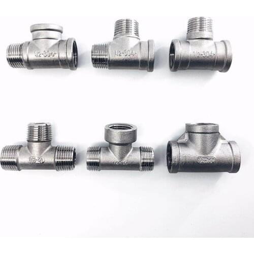 1/4" 3/8" 1/2" 3/4" 1" 1-1/4" 1-1/2" BSP Female Male Thread Tee Type 3 Three Way 304 Stainless Steel Pipe Fitting Connector