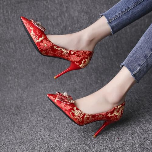 Womens High Heel Party Luxury Red Female Pointed Shoes New Non-slip Breathable High Heels High Quality Wedding Shoes W37-55