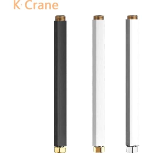 40CM Shower Extension Rod Bathroom Black White Chrome Gold Bath System Pipe Shower Faucet Set Extra Extend Long Square Tube Bar