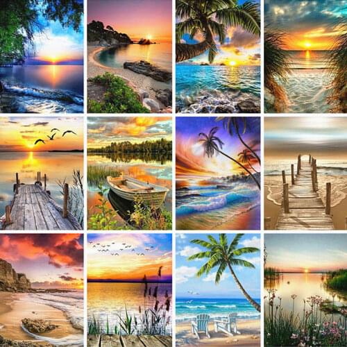 XUEQIXIAOZU Full Square/Round Beach Scenery Diamond Embroidery Mosaic Embroidery 5d Diy Diamond Painting Home Decor Gift New