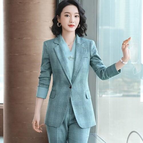 S-4XL Plus Size Womens Clothing Business Suit Pants Two-piece Temperament High-quality Business Suit Plaid Jacket Slim Trousers