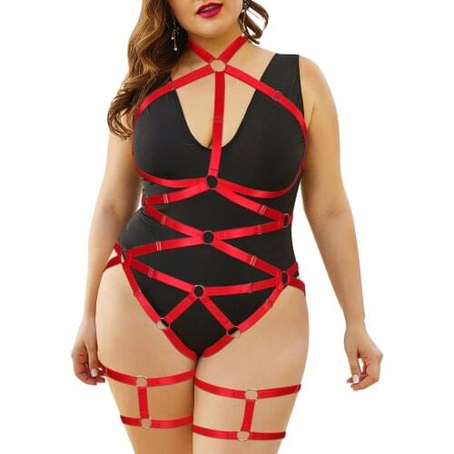 Goth Plus Size Women Harness Set Sex Lingerie Sexy Body Bondage Cage Bodysuit Elastic Bdsm Erotic Halter Suspenders Garter Belt