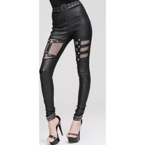Punk Women Pants Black Hollow Out Lace Long Pants Spliced Rivets Zipper Trousers Women Sexy Lady Pencil Pants