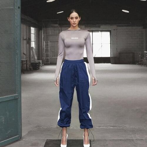 Women Fashion Pants Gym Clothing Sport Wear Plus Size Trendy Hip-hop Reflective Stitching Loose Trousers Sweatpant