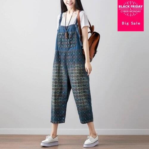 2020 fashion brand plus size printed Harem jumpsuits female great quality Thread closure retro long Playsuits & Bodysuits wq279