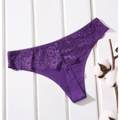 One Piece Seamless Ladies Erotic Lingerie Thongs Womens Panties Sexy Transparent Hollow Lace Ice Silk Low Waist Underwear