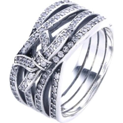 Newest Arrival 925 Sterling Silver Big Bow Knot DELICATE SENTIMENTS RING Finger Ring For Women Wedding Fine Jewelry