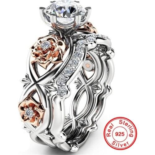 925 Sterling Silver Color Diamond Ring For Women 18k Gold Rose Shape AAA Zircon Rings ENGAGEMENT WEDDING Stone Ring Fine Jewelry