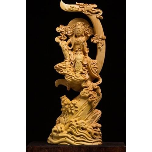 15/20CM Moon Buddha Statue Wooden Buddha Figurines Garden Omaments Feng Shui Wood Carving Home Decoration Buda for Home Decor