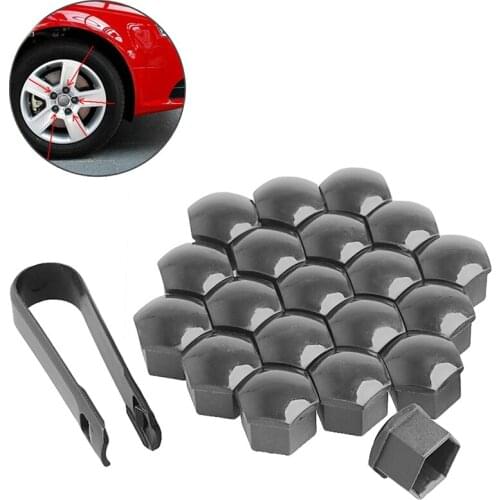 20Pcs 17mm Car Wheels Plastic Nuts with Screw Cap Removal Tools Gray for VW AUDI