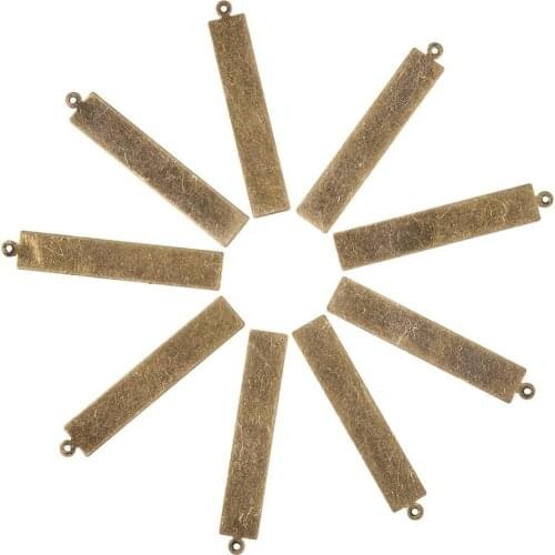 200pcs Rectangle Metal Tags Brass Blank Stamping Tag Pendants for Jewelry Making DIY Antique Bronze 41x7x0.3mm Hole: 1mm