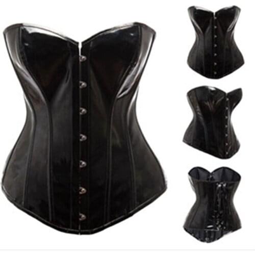 2017 Corset Sexy Leather Faux Black Steampunk Corsets and Bustiers PVC Lace up Gothic Sexy Body Shaper Slimming top