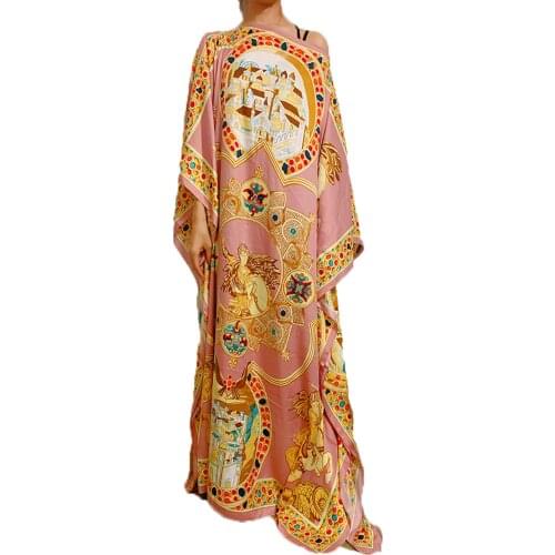 2020 Top fashion Kuwait traditional party dress silk kaftan dress boho colourful pattern for lady African dresses for women