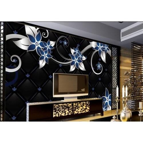 3d wallpaper for room Black background Blue flower background wall living 3d wallpaper 3d nature wallpapers