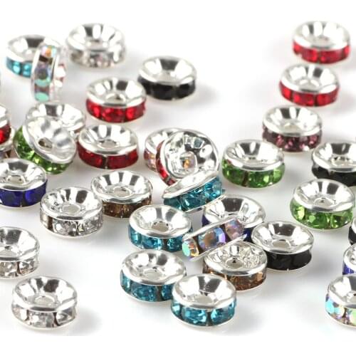 50pc/lot 4 6 8 10mm Rhinestone Rondelles Crystal Bead Loose Spacer Charm Beads for DIY Handmade Jewelry Findings Making Supplies