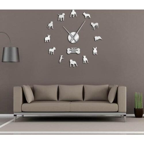 American Bully Acrylic Sticker DIY Giant Silent Quartz Wall Clock Modern Big Frameless Watch Dog Circle Three Colors Lover Gift