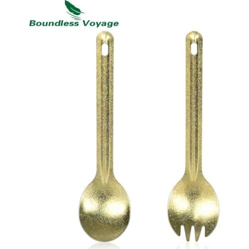 Boundless Voyage Golden Cutlery Titanium Spoon Spork Outdoor Camping Ultralight Tableware Colorful Flatware