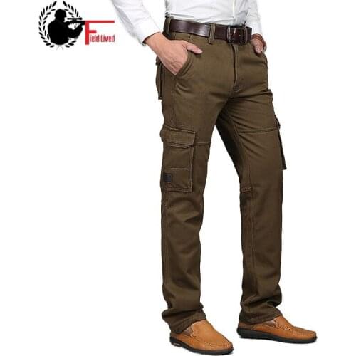 Autumn Mens Cargo Pants Leisure Tool Many Pocket with Zipper Military Style Army Jogger Male Straight Trousers Big Size 40 42 44