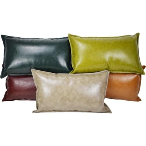 Multi Sizes PU Leather Cushion Cover Home Decor Sofa Chair Bed Lumbar Pillowcase Solid Color Car Office Seat Waist Cushion Case