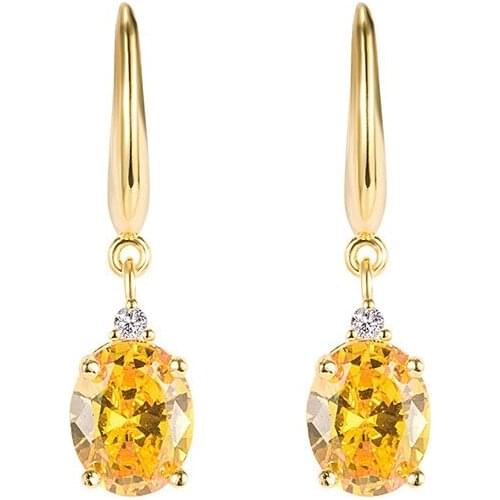 Citrine Long Earrings Female 18K Gold Oval Earrings Diamond Champagne Gold Jewelry Women Earrings Jewelry Wholesale