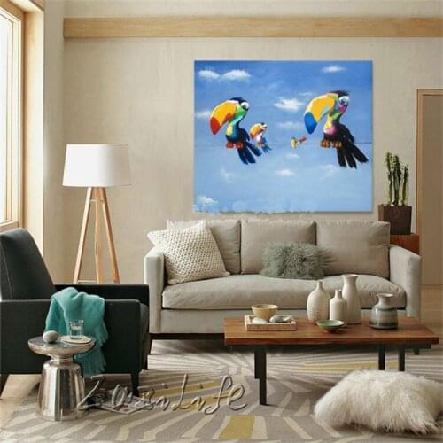 2017 new Hand Painted cartoon Oil Painting on Canvas Lovely Parrots' Family Wall Picture Modern Abstract picture Home Decoration
