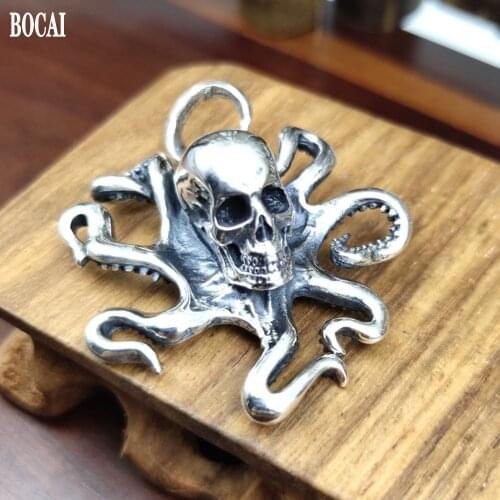 BOCAI New solid s925 sterling silver mens and womens pendant octopus skull fashionable Korean pendant
