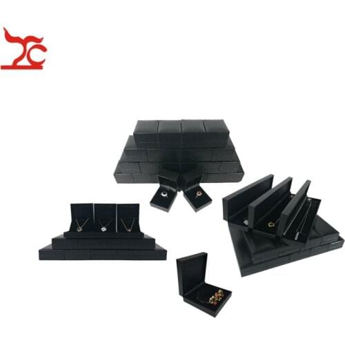 Whole Sale 100Pcs Jewelry Set Box Black Brown Leatherette Ring Bracelet Pendant Necklace Organizer Wedding Engagement Gift Box