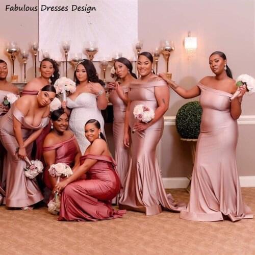 Plus Size Off Shoulder Bridesmaid Dresses Mermaid 2021 Boat Neck African Women Maid Of Honor Dress Long Wedding Party