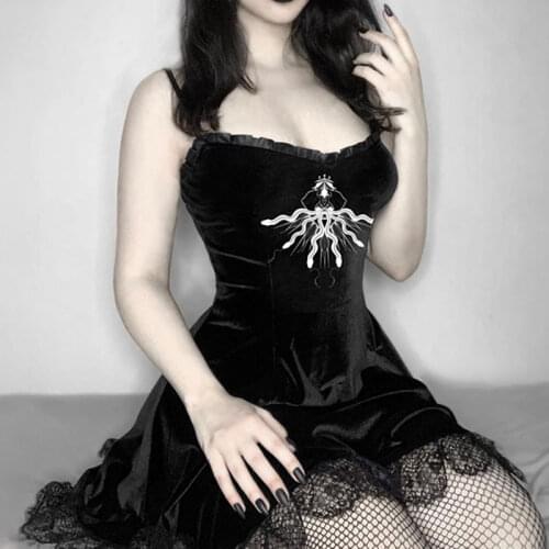 Ruibbit Retro Velvet Black Dress Goth Aesthetic High Waist Lace Dress Elegant Spaghetti Straps A Line Women Party Dresses
