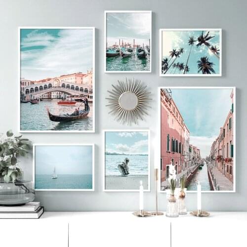 Self-adhesive wall sticker Ocean Ferry Coconut Wall Art Painting Nordic Posters Prints Wall Pictures For Living Room Decor