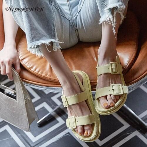 Summer macarons color fashion casual open toe thick-soled buckle student all-match Roman beach sandals women