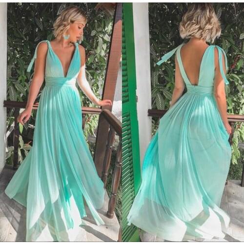 Sexy Deep V Neck Boho Mint Green Bridemaid Dresses Backless Formal Wedding Guest Dress Maid of Honor Party Gowns