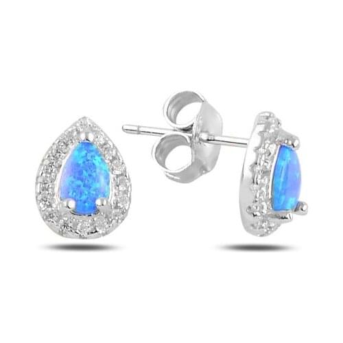 Silver 925 Sterling Drop Opal & Zircon Crystal Earrings